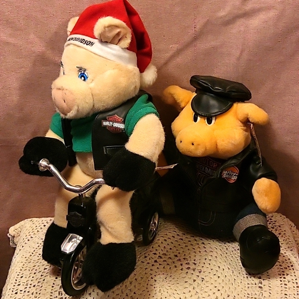 Pair of vintage Harley Davidson plush hogs